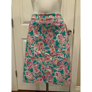 J. Crew Teal Green & Pink Floral Patterned Pencil Skirt Size 14 NWT!